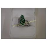 LADIES STERLING SILVER AND GREEN TOPAZ RING