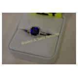 LADIES STERLING SILVER AND BLUE SAPPHIRE RING