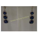 LADIES STERLING SILVER AND BLUE SAPPHIRE EARRINGS