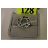 LADIES STERLING SILVER RING WITH BLUE SAPPHIRES