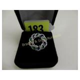 LADIES STERLING SILVER RING WITH GREEN TOPAZ AND