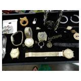 TRAY OF ASSTD WATCHES AND COSTUME JEWELRY