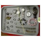 TRAY OF ASSTD WATCHES AND JEWELRY