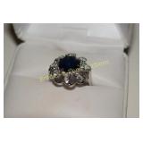 LADIES STERLING SILVER AND BLUE SAPPHIRE RING