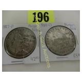 US 1887-P AND 1889-O MORGAN SILVER DOLLARS