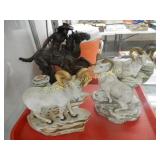 TRAY OF ASSTD FIGURINES. TWO ARE WHISKEY DECANTERS