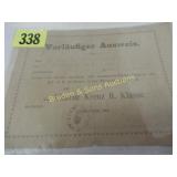 WORLD WAR I GERMAN CERTIFICATE OF OWNERSHIP