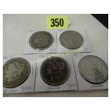 GROUP OF 5 MORGAN SILVER DOLLARS