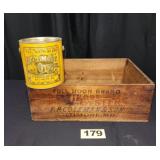 1 Gal Full Moon Brand Oysters Can & Wooden Crate,