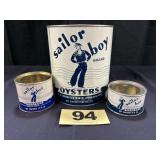 1 Gal, 12 Oz, 8 Oz Sailor Boy Oysters Cans,