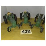 (3) John Deere Tractors, 1/16 scale, die cast.