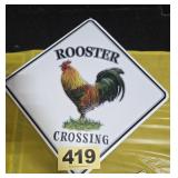 Rooster Crossing Tin Sign