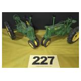 (2) JD Model A GP Tractors, 1/16 scale, die cast