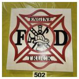 Fire Dept Engine Truck Sign, Wooden,