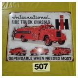 International Fire Truck Metal Sign,