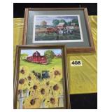 Framed Farm Print & Farm Oil Painting,