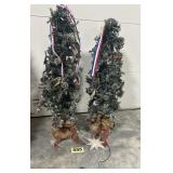 (2) Lighted, Decorated Holiday Trees