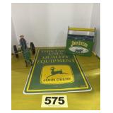 Tin Tractor Toy, Metal JD Sign, Tin Bottle