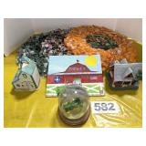 JD Model D Tractor Globe, House Figures, Wreaths