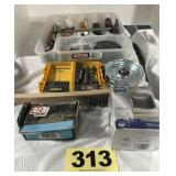 Assorted Drill Bits, Misc. Hardware, Brush, Light