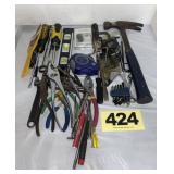 Assorted Hand Tools - pliers, hammer, level, etc.