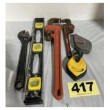 Pipe Wrenches, Level & Chalk Lines, Adj Wrench