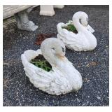 Pair Concrete Swan Planters
