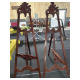 Pair Mahogany Rococo Style Ornate Easels