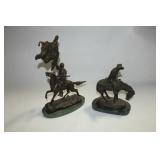 Two Bronze Horse & Rider Statues