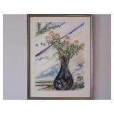 Art Titled Yellow Roses In Vase