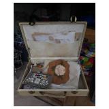 Assorted art supplies and case