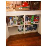Lot of cleaning supplies, paint, stains