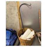 Wooden Basket With Rolls of plastic