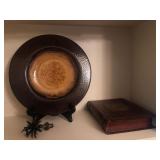 Display plate with stand. SC palm tree finial, and
