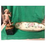 Nippon hand painted tray and Angel