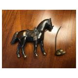 Brass horse and memo holder stand.