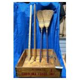 Brooms, Yard Sticks and Crate
