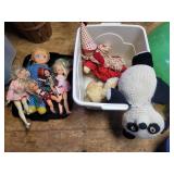 Vintage dolls and storage bin