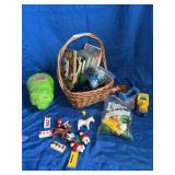 Basket of vintage toys