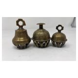 3 VNTG. BRASS BELLS ELEPHANT CLAW BELLS
