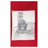 HUNT TOOLS OF TRADE PENCIL ETCHING