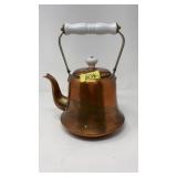 COPPER TEAPOT W/ PORCELAIN HANDLE AND KNOB