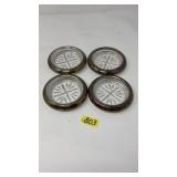 4 SIVLERPLATED AND GLASS COASTERS