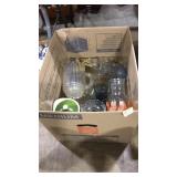 BOX OF ASST. GLASS VASES & MISC