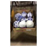 BOX OF BLUE/WHITE ORIENTAL STYLE DISHES