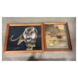FRAMED TIGER PORTRAIT & DUCKS IN WATER SCENE