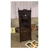 MAHOGANY BURLWOOD INLAYED CORNER CABINET
