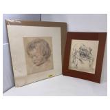 VINTAGE BABY PORTRAIT & BULLDOG SKETCH