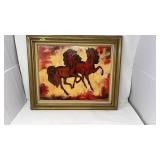 FRANKIE PARDOE OIL ON BOARD DANCING HORSES