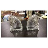 PAIR OF GLASS HORSE HEAD BOOKENDS